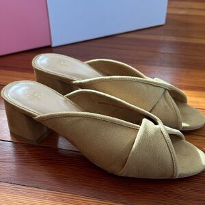 Tan Heeled Suede Mules NWT
